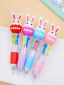 5/10pcs/Easter Fun Pens 0.7mm Cute Bunny Egg Multi-Color Ballpoint Pens Automatic Retractable 4-In-1 Colors Easter Party Giveaways Basket Fillers School Supplies Student Rewards - Multicolor - View 3