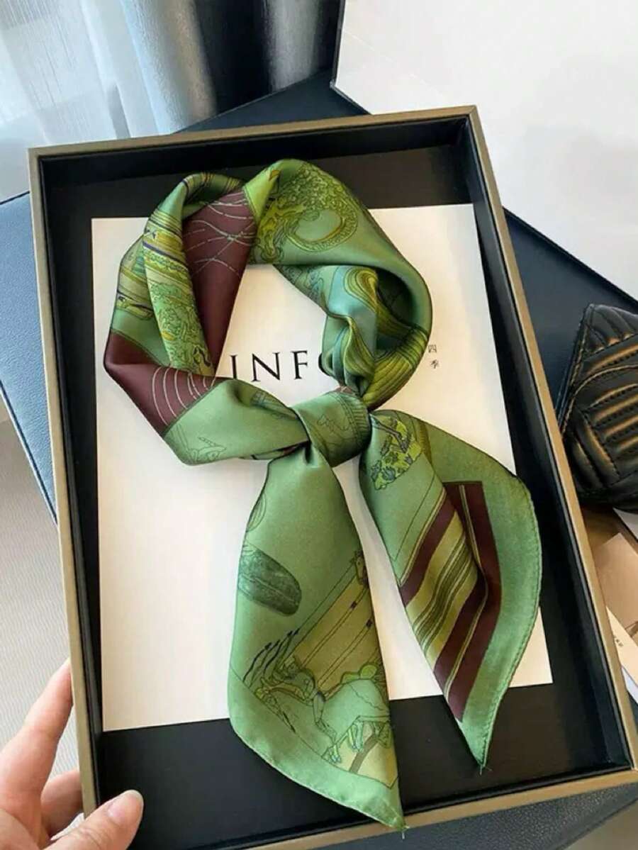 1pc Versatile Elegant Professional Flight Attendant Style Neckerchief - Green - View 1