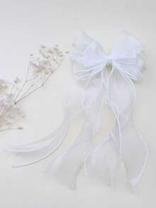 1个/2个白色蝴蝶结发夹 - 发饰 - 适用于制服、辫子和马尾辫 - 优雅可爱的发夹，适合休闲装扮，网纱材质，大蝴蝶结，丝带，发夹，公主风，仙女风，顶部发夹，白色马尾辫，尖头发夹