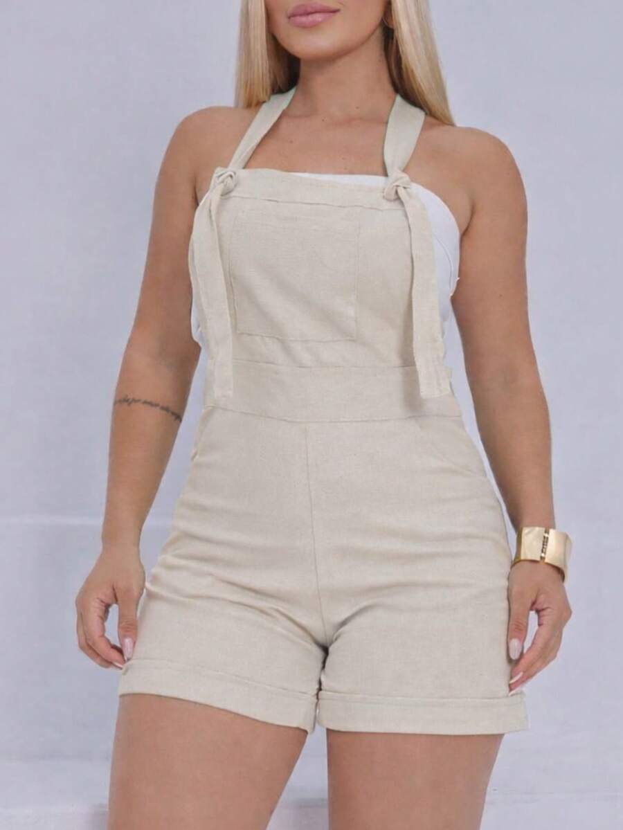 Women's MARIA Jumpsuit In Premium Linen Fabric With Pockets And Side Zipper - 米色 - 查看 1
