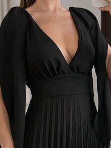Elegant Casual Tie Back Pleated Formal And Evening - 黑色 - 查看 2