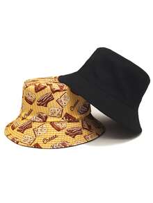 1顶男女通用休闲渔夫帽，双面卡通饼干奶酪图案，多功能户外遮阳帽，适合日常佩戴