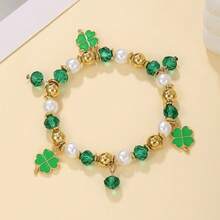 1 Pack St. Patrick's Day Green Hat Four-Leaf Clover Element Lucky Bracelet Irish Beer Festival Charm Bracelet Suitable For Party Banquet Wristband And Holiday Gift For Friends - 樣式2 - 查看 9