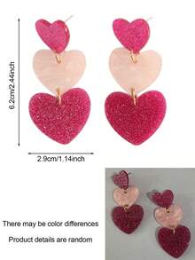 1 Pair Women's Valentine's Day Dreamy Shiny Pink Heart-Shaped Earrings, Romantic & Cute, Suitable For Valentine's Day, Mother's Day, And Other Occasions, Can Be Used As A Gift - Multicolor - View 9