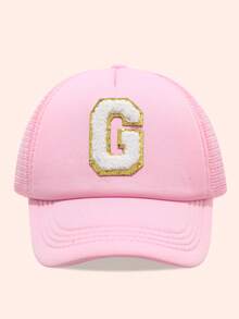 1顶粉色26字母印花网眼帽，儿童棒球帽，男女童遮阳帽，适合户外活动、日常佩戴，防晒 - 金標-粉紅海綿帽 - 查看 51