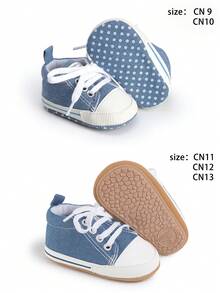 0-1 Year Old Baby Athletic Shoes, Soft Bottom, Spring & Autumn, Anti-Slip, Breathable, Suitable For 0-6 & 6-12 Months Unisex Fashionable Casual Canvas Shoes - Blue - View 3
