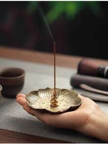 3.7英寸梅花造型多功能九孔香炉及托盘，适用于家居、瑜伽、冥想、香薰疗法，情人节礼物 - 銅色 - 查看 8