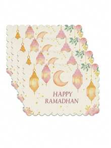 热销斋月波浪边餐垫套装（1/4/6件装）| 12*18英寸月光图案，适用于餐桌、餐厅、生日派对和餐饮装饰，亚麻材质，可手洗或机洗 - 彩色 - 查看 7