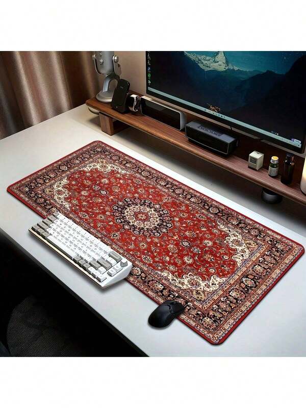 1PC Vintage Pattern Design Extra Large Keyboard Mat, Durable Mouse Pad, Small Office Mouse Pad, Laptop Keyboard Mat, Study Desk Mat - Precisely Stitched Edges, Non-Slip Rubber Backing, Multiple Sizes Available.
