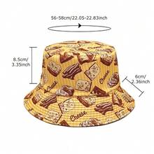 1顶男女通用休闲渔夫帽，双面卡通饼干奶酪图案，多功能户外遮阳帽，适合日常佩戴