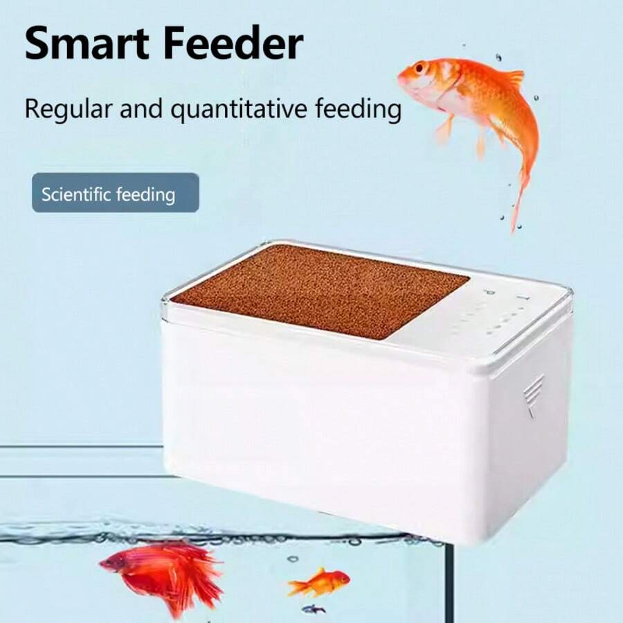 70毫升迷你自动喂鱼器，水族箱自动喂鱼器，定时精准喂食，适用于金鱼、斗鱼、孔雀鱼 - 3节AA电池供电，每次喂食量精确到0.2克，水族箱喂食器，不含电池 - 白色 - 查看 1