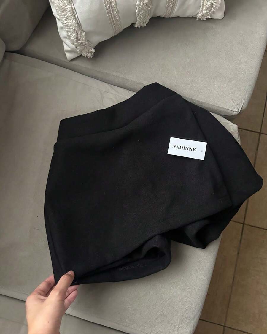 Elegant Beige High-Waisted Women's Short Skirt - 黑色 - 查看 1