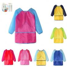 新款儿童绘画罩衫，防水儿童艺术围裙，绘画喂食围兜，儿童绘画围裙，手工制作，烹饪围裙，带3个大口袋的幼儿艺术围裙，男童围裙，儿童厨房围裙，儿童烹饪围裙，儿童围裙，绘画围裙，儿童围裙，艺术围裙，女童围裙，儿童艺术围裙，儿童厨师围裙，儿童厨师围裙，儿童绘画