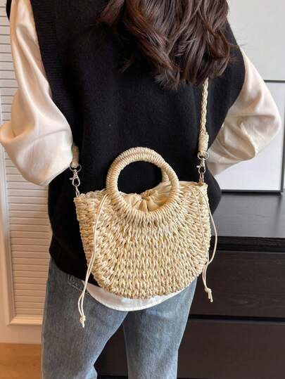 1pc Summer New Fashion Straw Tote Bag, Suitable For Women, Suitable For Beach, Travel, And Daily Shopping