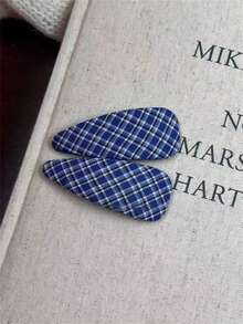 2个/3个装女士时尚优雅纯色牛仔布格子水滴BB夹，刘海侧夹，适合日常外出发型装饰配饰，波西米亚优雅风，头部配饰，发夹 - 彩色 - 查看 12