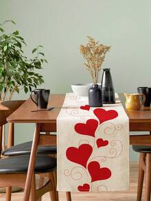 1pc Valentine's Day Heart Pattern Linen Table Runner, Suitable For Holidays, Parties, Birthdays, Dinners, Kitchen & Dining Table Decor, Dresser/Cabinet Cover, All Season Home Decor - Multicolor - View 2