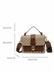 Retro Fashion Chic Niche One Shoulder Oblique Handbag, Wide Strap Floral Print Buckle High-Quality Women Small Square Bag - Grey - View 9