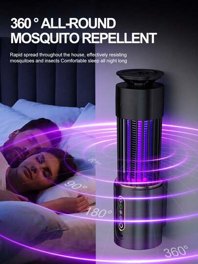 Lámpara eléctrica mata mosquitos de 360°, función de 2 en 1 (luz nocturna, descarga eléctrica) - Diseño portátil, adecuado para camping, pesca, control de plagas interior/exterior, repelente de mosquitos, diseño cilíndrico de moda, eficiente eliminación de mosquitos, electrodo de malla metálica, carcasa de plástico duradero, esencial para camping, compacto y portátil, de larga duración, trampa de insectos, ideal para entusiastas del aire libre, alimentado por USB, sin batería incluida