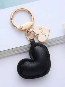 Minimalist Leather Heart-Shaped Earphone Case, Keychain, Bag Charm, Backpack Pendant, Car Keyring Accessory - Black - View 1