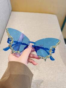 ROMWE Grunge Punk 1pc Rhinestone Butterfly Fashion Glasses, Fashion Bling Bling Fashion Glasses For Women, Everyday Use - Color Frame Color - View 4