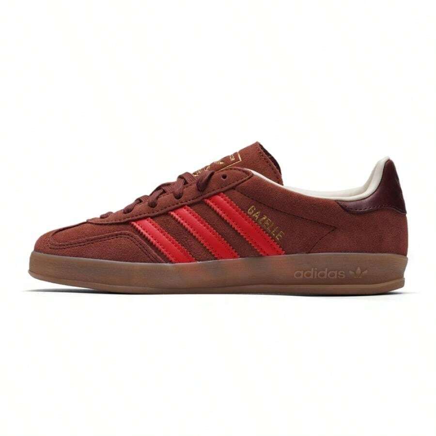 Adidas 男女通用 Gazelle 室内休闲运动鞋，简约舒适，日常穿着 IH9661 - 狐狸棕/亮粉紅螢光/樹脂黃 - 查看 1