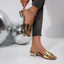 Sandalias de tacón alto para mujer, chanclas de playa de metal puro - Dorado - Ver 4