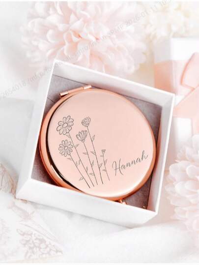 1pc Personalized Engraved Stainless Steel Compact Mirror, Ideal For Pocket, Purse, Wallet, Perfect Portable Mirror For Home Or Travel, Elegant Gift For Women On Valentine's Day, Birthday, Bridesmaid, Bachelorette Party, New Year, Suitable For Birthday, Mother's Day, Valentine's Day, Halloween, Anniversary, Christmas And Other Special Occasions