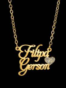 1pc Personalized Zirconia Necklace, Customized Necklace, Heart, Butterfly, Crown, Different Styles To Choose From, Inlaid Zirconia Necklace, Gold Nameplate Personalized Customized Jewelry Necklace, As A Valentine's Day Gift, Mother's Day Gift - Gold - View 17