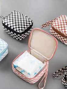 1pc Customized Letter Women Sanitary Pad Holder, Portable Checkerboard Pattern Feminine Hygiene Pouch For Students, Multi-Purpose Mini Storage Case For Pads, Tissues, Chargers And Other Small Items,Boho Vibes - Many - View 5