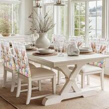 1/2/4/6pcs Beige Base With Hand-Painted Floral And Rabbit Decorative Buffalo Plaid Pattern, Festive Easter Design, Digital Placement Print, Stretchy Fabric Chair Covers, Suitable For Easter Indoor Home And Dining Room Decor, Visually Appealing And Reusable. - Multicolor - View 6