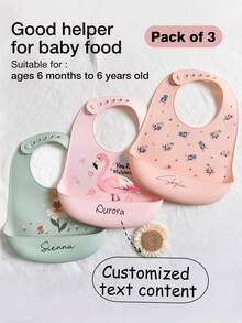 3pcs/2pcs/1pc Customized Baby Bibs, Soft Silicone, Adjustable, Easy To Clean, Comfortable, Flamingo, Love Messenger (Pigeon), Flower, Pattern Options, Suitable For Boys And Girls Personalized Gift, Valentine's Day Style, All Season - Multicolor - View 2