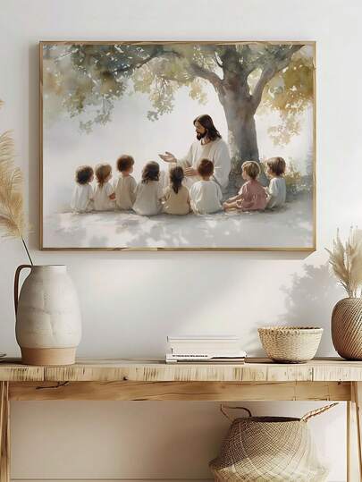 1 Stück Landschaftsbild Jesus lehrt die Kinder, LDS Kunst, Jesus Christus Aquarell Kunstportrait, Jesus Gemälde, Christliche Heimdekoration, Moderne Christliche Kunst Heimdekoration, das ideale Geschenk für Freunde, Schlafzimmer Kunstdruck, Wohnzimmer Dekoration