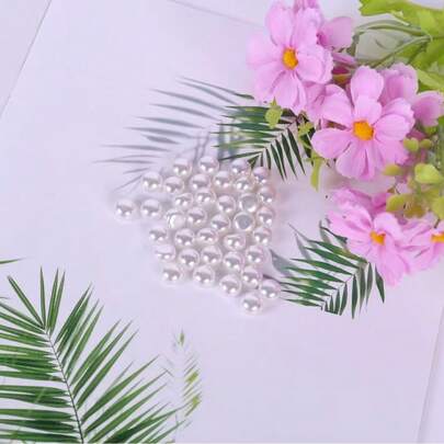 50pcs Half Round Hole Pearl, Suitable For Shoes, Clothing, Hats And Other Accessories