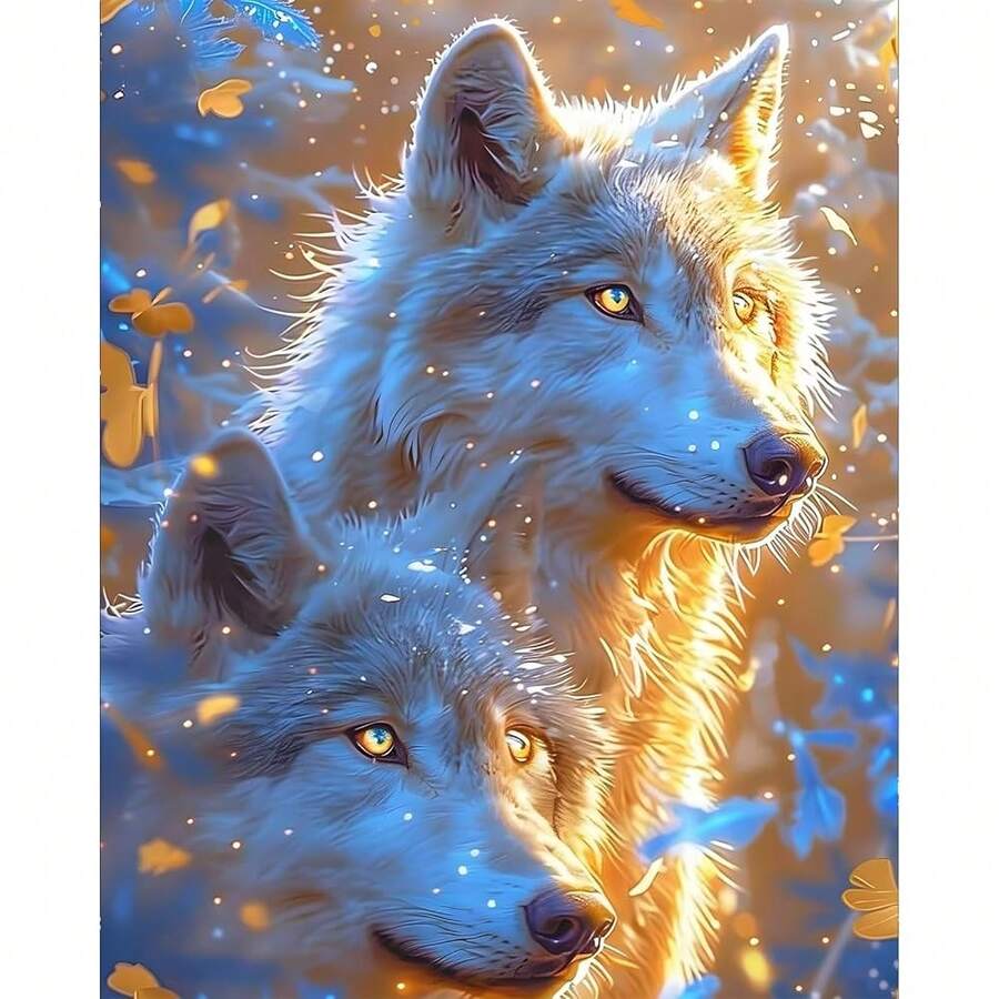 EMIEAUFG Wolf Diamond Art Kits For Adults, Two Golden Wolves Diamond Painting Kit For And Beginners, 5D Round Full Drill Craft, Home Wall Decor 12\ X 16\ - SR75 - 查看 1