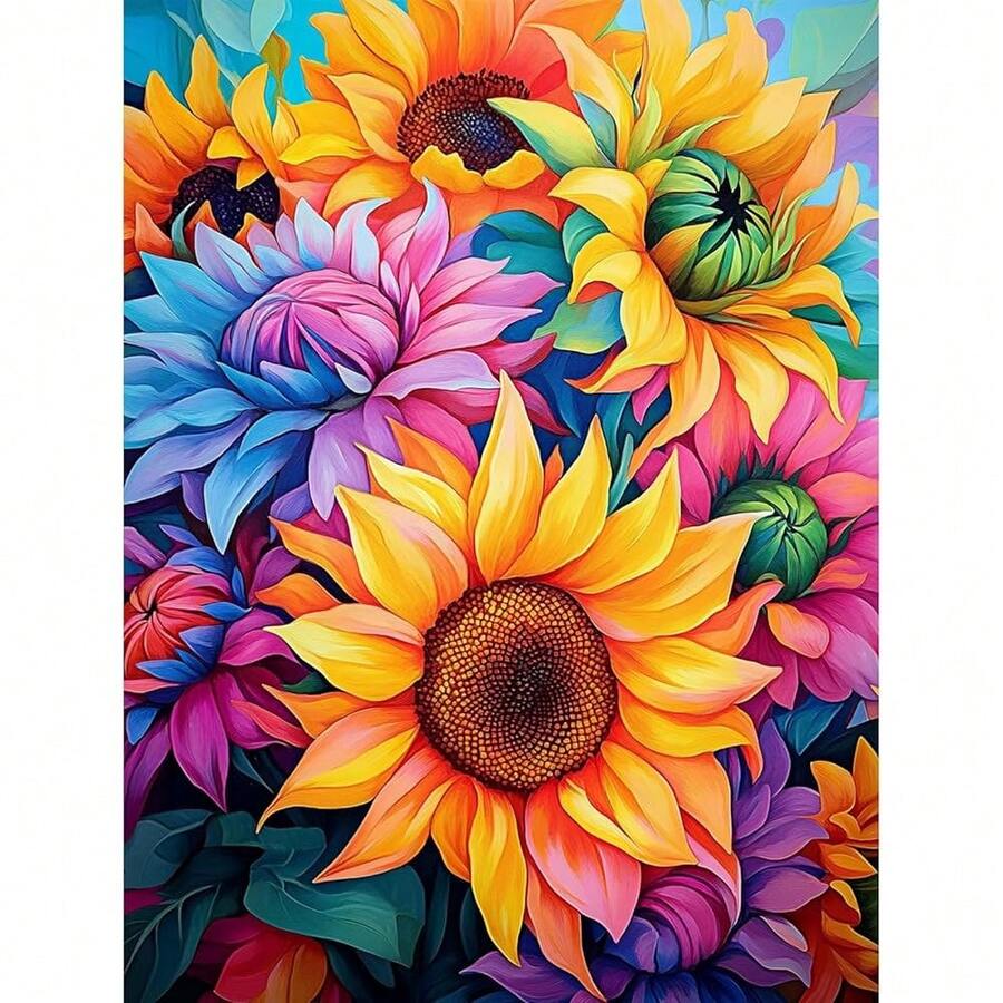 MISCER Flowers Diamond Art Kits For Adults, Colorful Sunflowers Diamond Painting Kits For Beginners, 5D Full Drill Round Paint With Diamonds Pictures, Gem Art Painting DIY Crafts Kit Decor 12x16inch - 花-08 - 查看 1