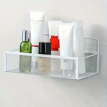 2pcs/1pc Wall Mounted Makeup Organizer, Makeup Storage Rack, Shower Caddy, Bathroom Storage Shelf, Kitchen Rack, Wall Mounted Bathroom Organizer, Iron Storage Basket, Suitable For Cosmetics And Bath Products, Shower Rack For Shampoo, Toner And Makeup, Bathroom Accessories, Dorm Supplies, RV Accessories - Multicolor - View 16