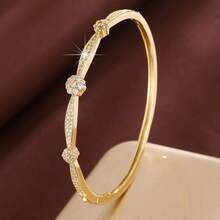 1件 优雅花卉图案设计 立方氧化锆镶嵌 女士时尚手链 - 彩色 - 查看 4