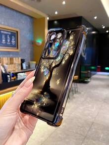 1个蝴蝶树图案防摔电镀摄像头保护手机壳，UV印刷，兼容三星Galaxy/Infinix/Redmi/OPPO/VIVO/Realme安卓机型 - 黑色 - 查看 4