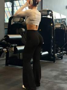 Women's Outdoor Skinny Flare Pants, Fashion Versatile Double-Waist Tight Leggings, Slimming Casual Long Trousers