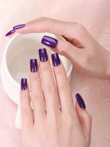 半固化凝胶美甲贴，果冻米色，16片装，需配合UV灯使用，沙龙品质，持久美甲用品 - 紫色 - 查看 5