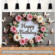 1 pièce Bannière plate 2D Joyeux anniversaire Toile de fond florale ronde, Accessoire de photographie polyvalent en polyester, Convient pour le salon, le bureau, la décoration de la maison/extérieure/de fête, cadeau de vacances - 1 pièce - Voir 6