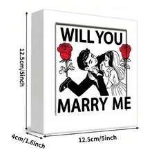 WILL YOU MARRY ME Romantic Marriage Proposal Decorative Wooden Box - White Exterior With Bold Text, Stylized Couple Illustration & Red Roses, Perfect Valentine's Day Anniversary Proposal Keepsake Gift - White - View 5