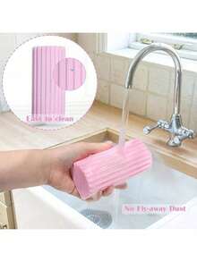 1pc Reusable Pink Cleaning Dust Removal Sponge Wipes - Magical Dust Cleaning Sponge, Suitable For Cleaning Blinds, Glass, Baseboards, Vents, Mirrors, Window Tracks, Kitchen, Bathroom, Home And More - Pink - View 5