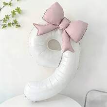 2个大号白色数字铝箔气球，带哑光蝴蝶结装饰，适用于生日派对、户外活动、周年纪念、节日、情人节、庆祝氛围和背景装饰。 - 彩色 - 查看 20