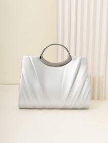 1PC Women Oval Handle Matallic Clutch Purses For Women Evening Bags Party Clutches Wedding Purses Cocktail Prom Handbags With Pleated, Glitter Evening Envelope Handbag With Detachable Chain Elegant,Exquisite Patent Square Evening Bag For Party Dinner Bag,Clutch Bag For Party Girl,Woman,For Female, Perfect For Party,Wedding,Prom,Dinner/Banquet,Best Gift For Women's Clip Glitter Dinner Wallet For Carnival Wedding Handbag For Party And Prom - Silver - View 7