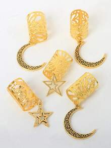 5 قطع مجموعة إكسسوارات شعر للنساء مزينة بالنجوم والقمر المضفرة، مشابك شعر، قلادات، مناسبة للمناسبات والأعياد والاستخدام اليومي، هدية، مشابك شعر، إكسسوارات للرأس - الذهبي - مشاهدة 2