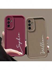 1pc Customizable Name/Text Design Phone Case, TPU Protective Cover, Compatible With Apple 17, 16 ProMax/16 Pro/16 Plus/16/15 ProMax/15 Pro/15/14 ProMax/14 Pro/14/11/11 ProMax/12/12 Pro/12 ProMax/13/13/13C/X7B/X8B/A13/A14/A15/A54/A55, Redmi, OPPO, Autumn/Winter - Burgundy - View 1