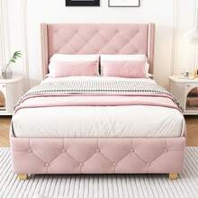 Bed With Storage Compartment And Drawers, Velvet Upholstery, Tufted Bed, Slatted Base, Double Bed, Large Storage Space