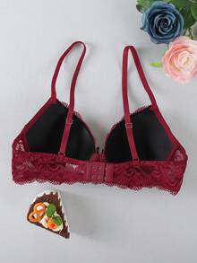 Sutiã feminino sexy de renda com bojo e efeito push-up (1 peça) - Vermelho - Ver 2