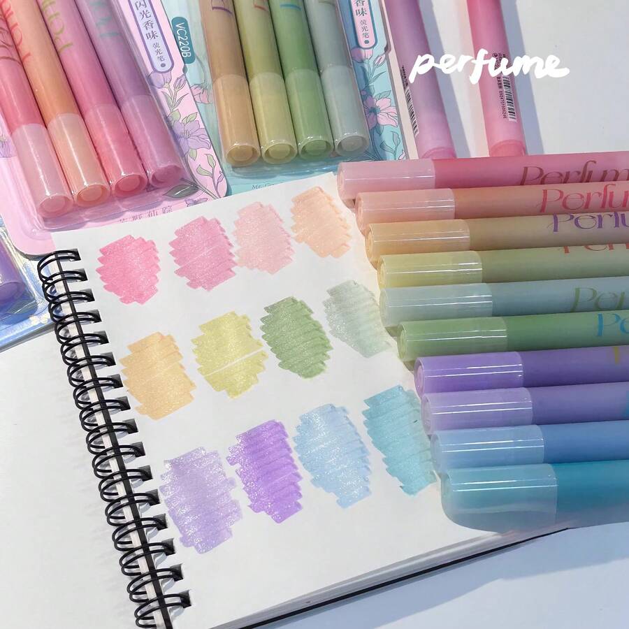 1/4/12pcs Glitter Fluorescent Marker Pens, Slanted Tip Fluorescent Gel Pens, Pink Cute Highlighter Pens, Back To School Student Office Stationery, Drawing Supplies, School Supplies (Suitable For Highlighting, Note-Taking, Scrapbooking, Drawing And Doodling) - Sets - View 1